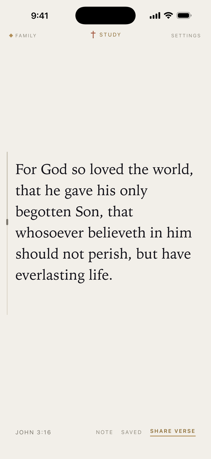 John 3:16 set full-screen on cream, one verse filling the phone.